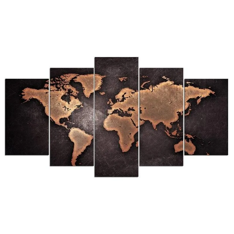 Aanzicht 2 — Wanddecoratie – 5 onderdelen wereldkaart