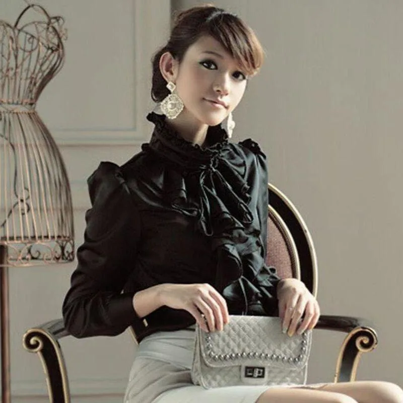 Aanzicht 6 — Steampunk blouse voor dames – zwart