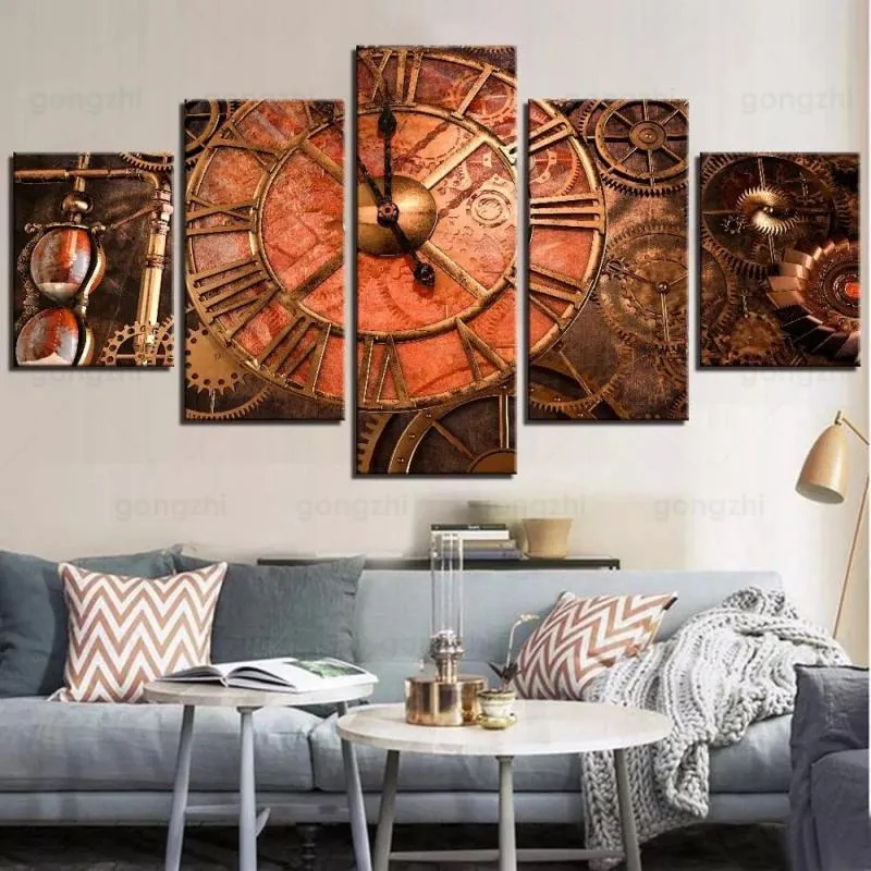 Aanzicht 4 — Steampunk wanddecoratie – met horloge
