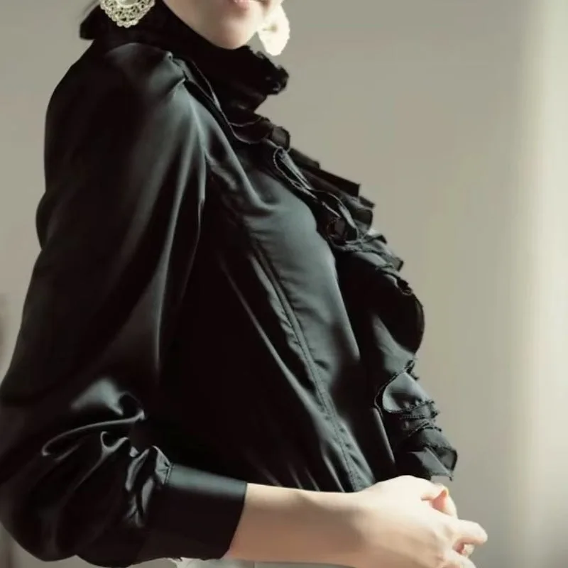 Aanzicht 4 — Steampunk blouse voor dames – zwart