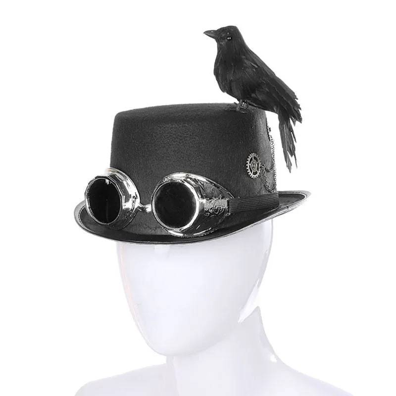 Aanzicht 2 — Steampunk hoed – met vogel
