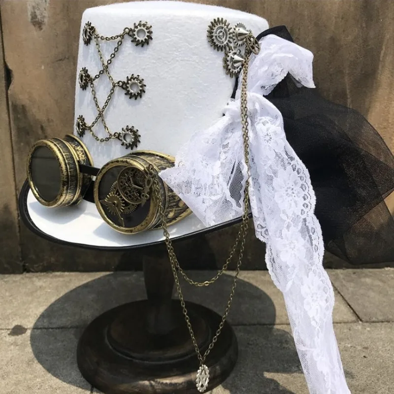 Aanzicht 2 — Steampunk hoed – wit