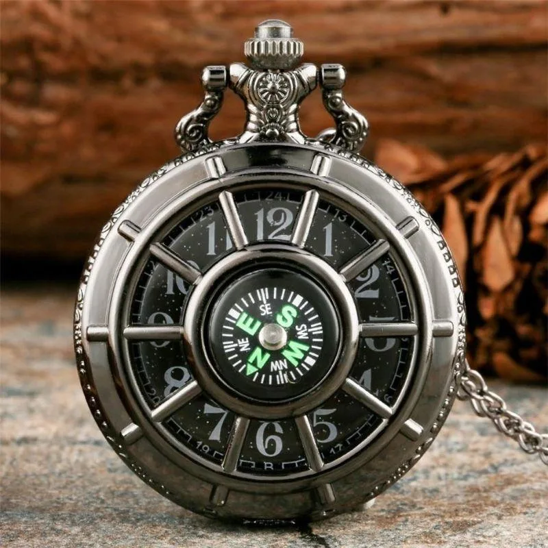 Aanzicht 3 — Steampunk zakhorloge met kompasmotief