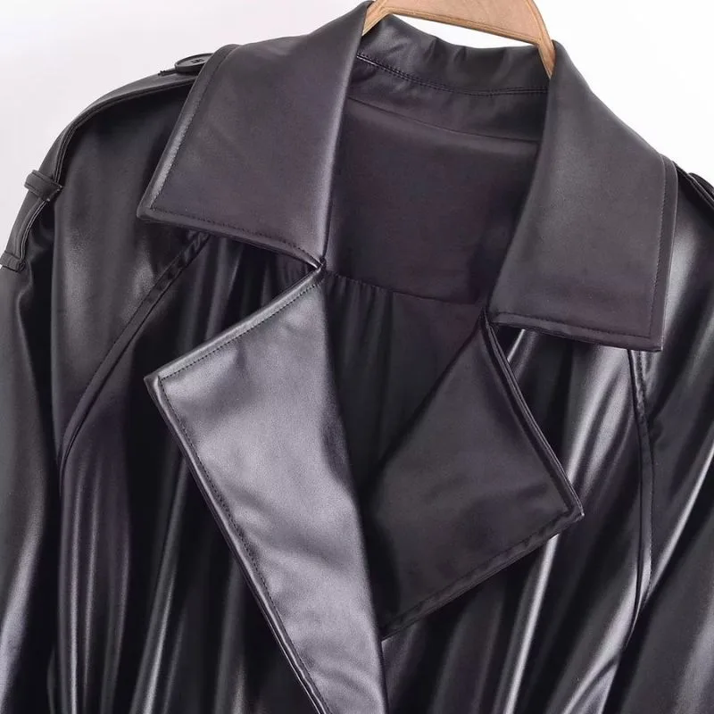 Aanzicht 3 — Mantel – PU-kunstleer type trench jas