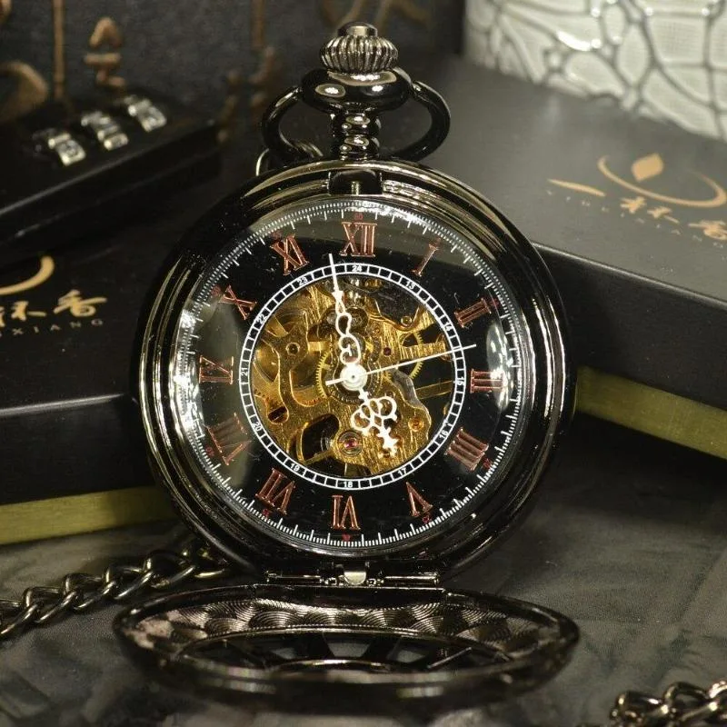 Aanzicht 2 — Steampunk zakhorloge – zwart Persona