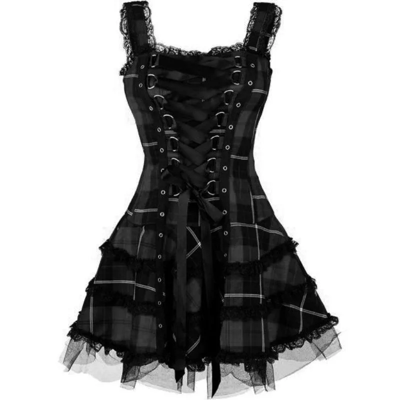 Steampunk jurk – Schots ruitpatroon gothic