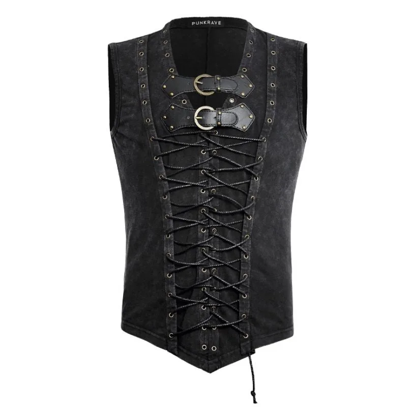 Steampunk korset voor heren – met vetersluiting