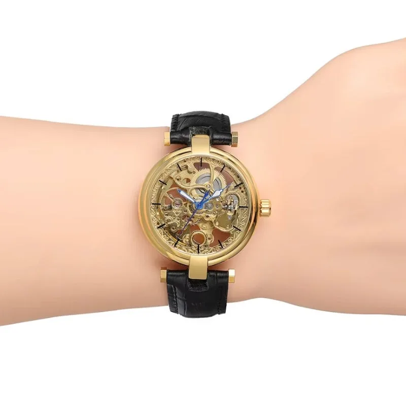 Aanzicht 2 — Skeleton horloge voor dames – armband leer