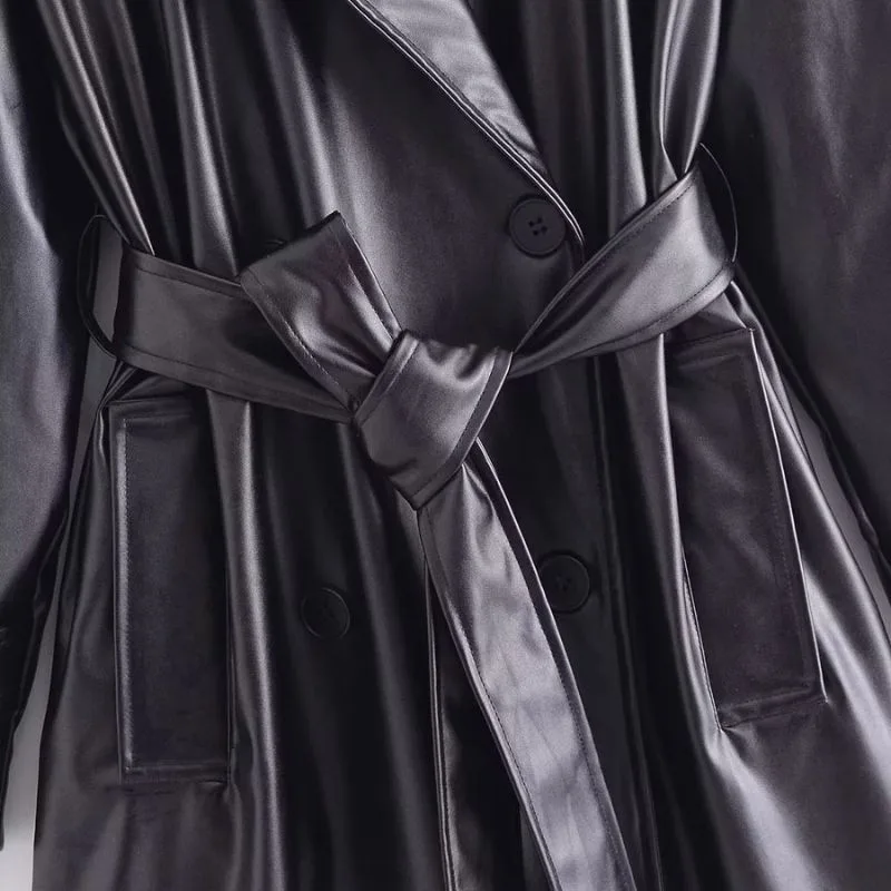 Aanzicht 4 — Mantel – PU-kunstleer type trench jas
