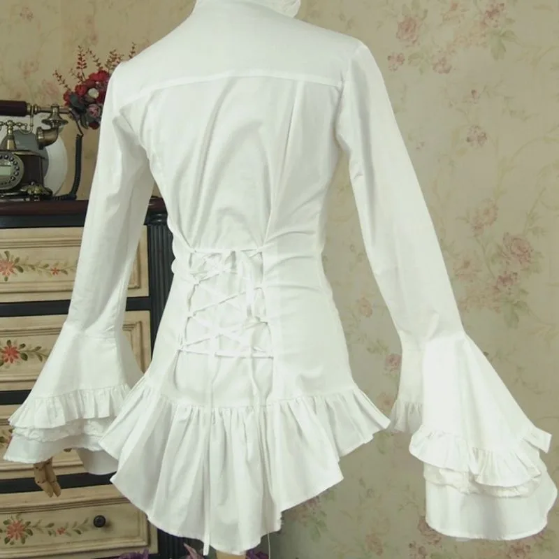 Aanzicht 4 — Blouse met jabot gothic wit