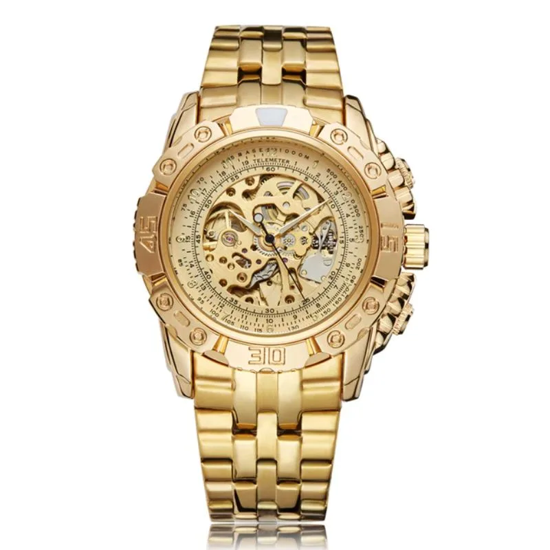 Skeleton horloge voor heren – staal goudkleurig