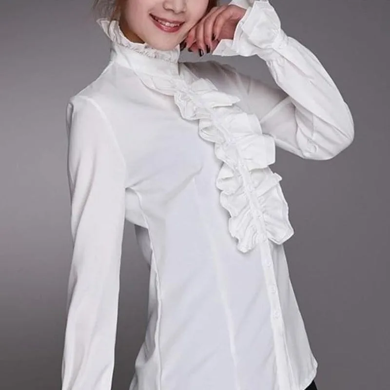 Aanzicht 3 — Steampunk blouse voor dames – wit