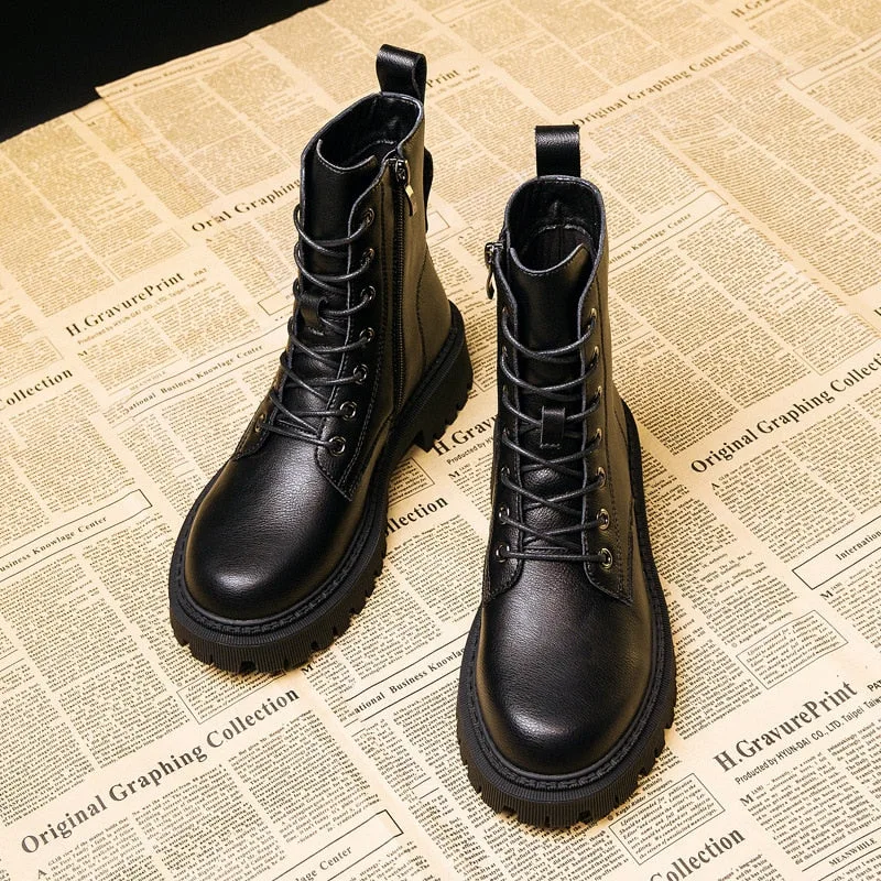 Aanzicht 3 — Enkellaarzen voor dames – militaire stijl