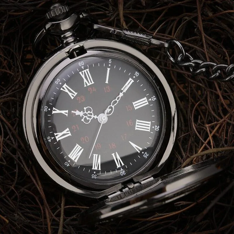 Aanzicht 3 — Steampunk zakhorloge – zwart