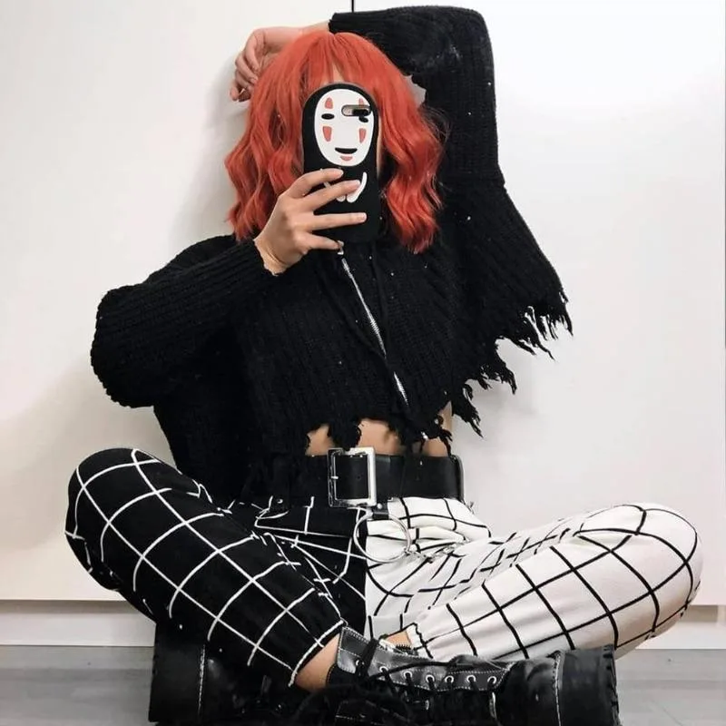 Aanzicht 2 — Broek voor dames – gothic zwart en wit