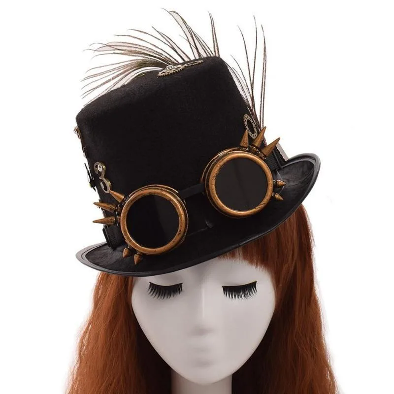 Aanzicht 2 — Steampunk hoed – met veer