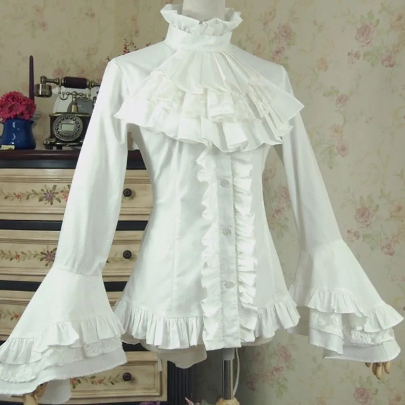 Aanzicht 6 — Blouse met jabot gothic wit