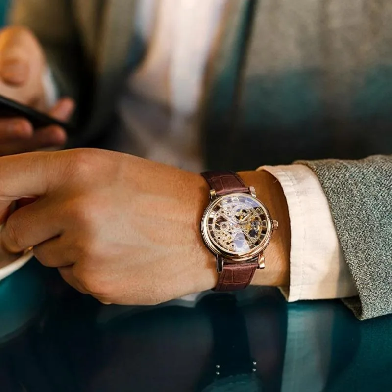 Aanzicht 2 — Skeleton horloge voor heren – armband kunstleer