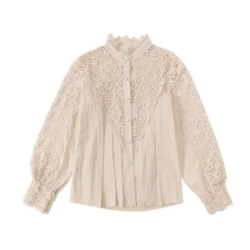 Blouse – Victoriaans kant opstaande kraag