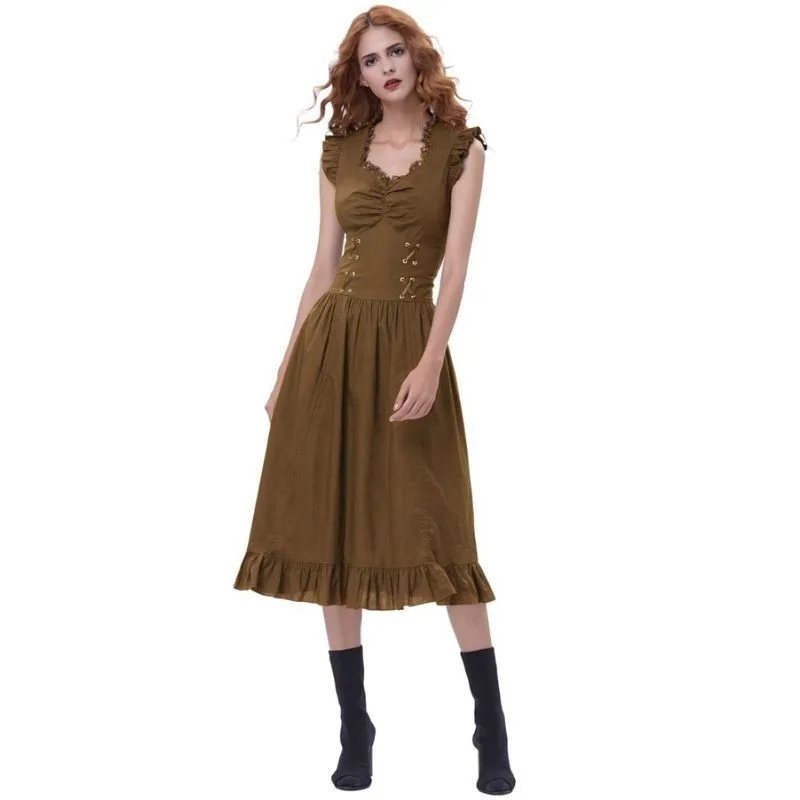 Aanzicht 2 — Steampunk jurk – lang bruin