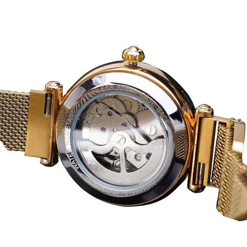 Aanzicht 3 — Steampunk horloge voor dames – goudkleurig