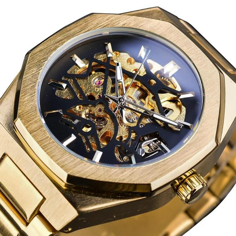 Aanzicht 1 — Steampunk horloge – wijzerplaat zeshoekig