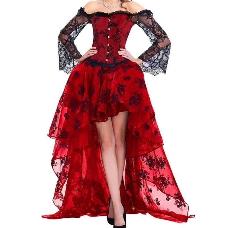 Aanzicht 3 — Steampunk jurk – rood