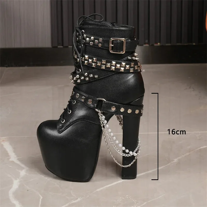 Aanzicht 3 — Steampunk enkellaarzen – gothic