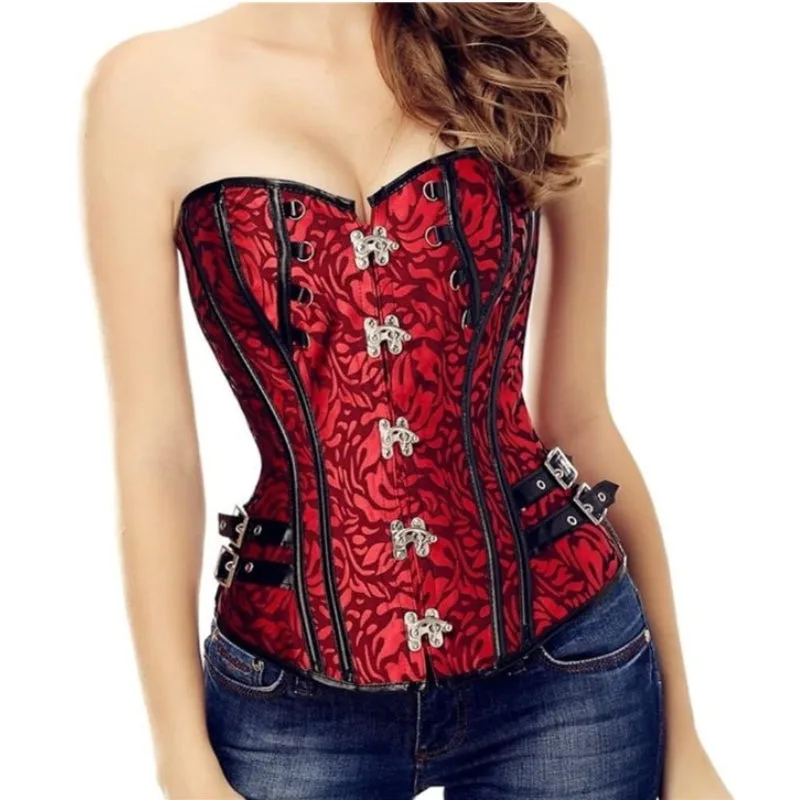 Aanzicht 2 — Steampunk korset – rood