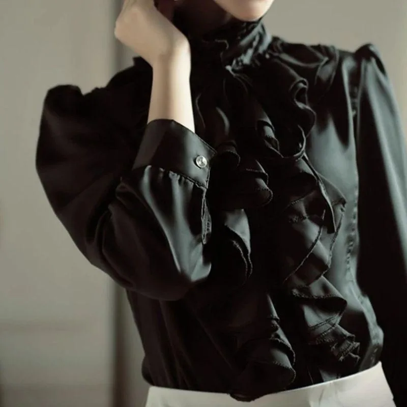 Aanzicht 2 — Steampunk blouse voor dames – zwart