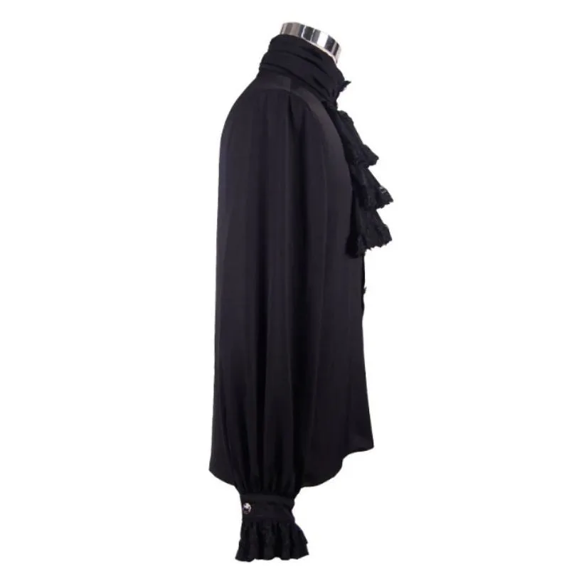 Aanzicht 6 — Overhemd met jabot voor heren – zwart