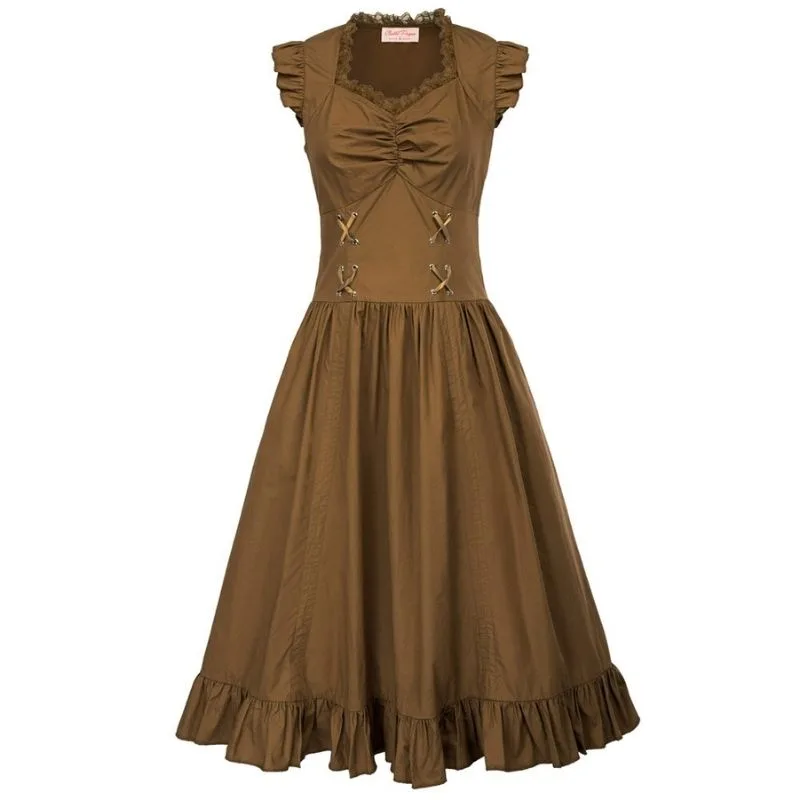 Steampunk jurk – lang bruin