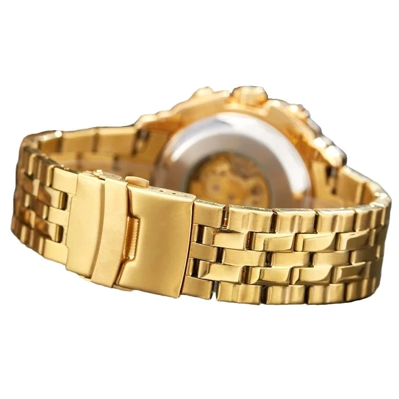 Aanzicht 6 — Skeleton horloge voor heren – staal goudkleurig