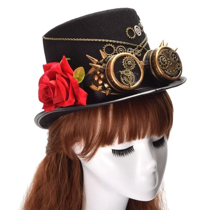 Aanzicht 3 — Steampunk hoed voor dames – hoge hoed