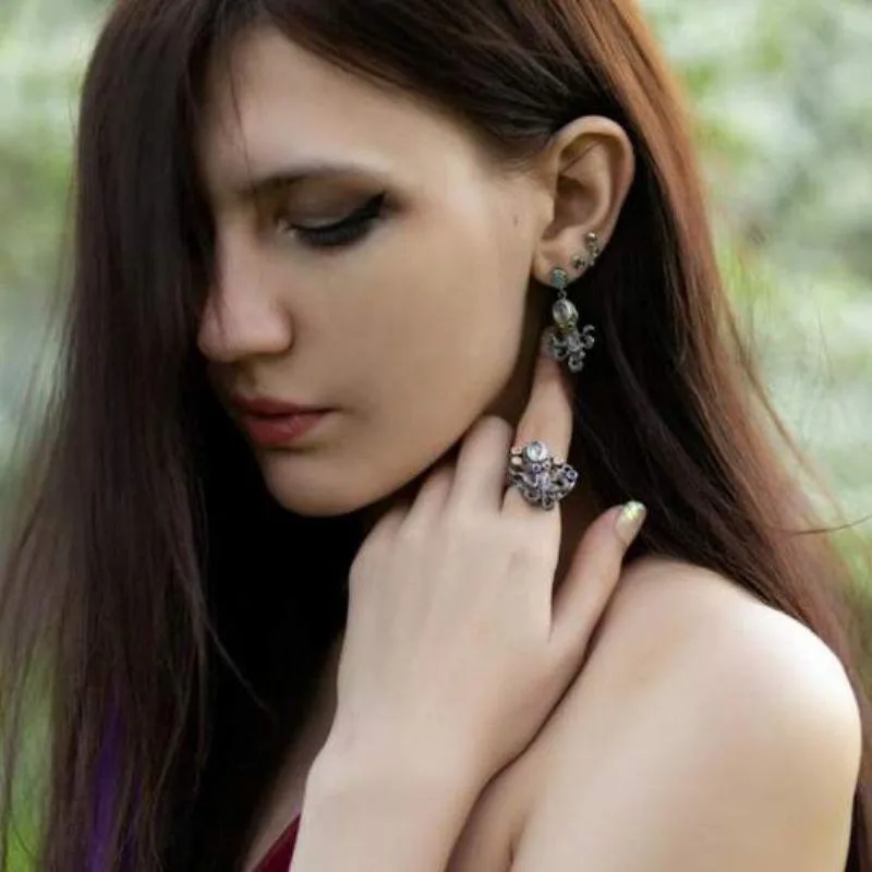Aanzicht 4 — Steampunk ring – octopus met koper en zirkonia