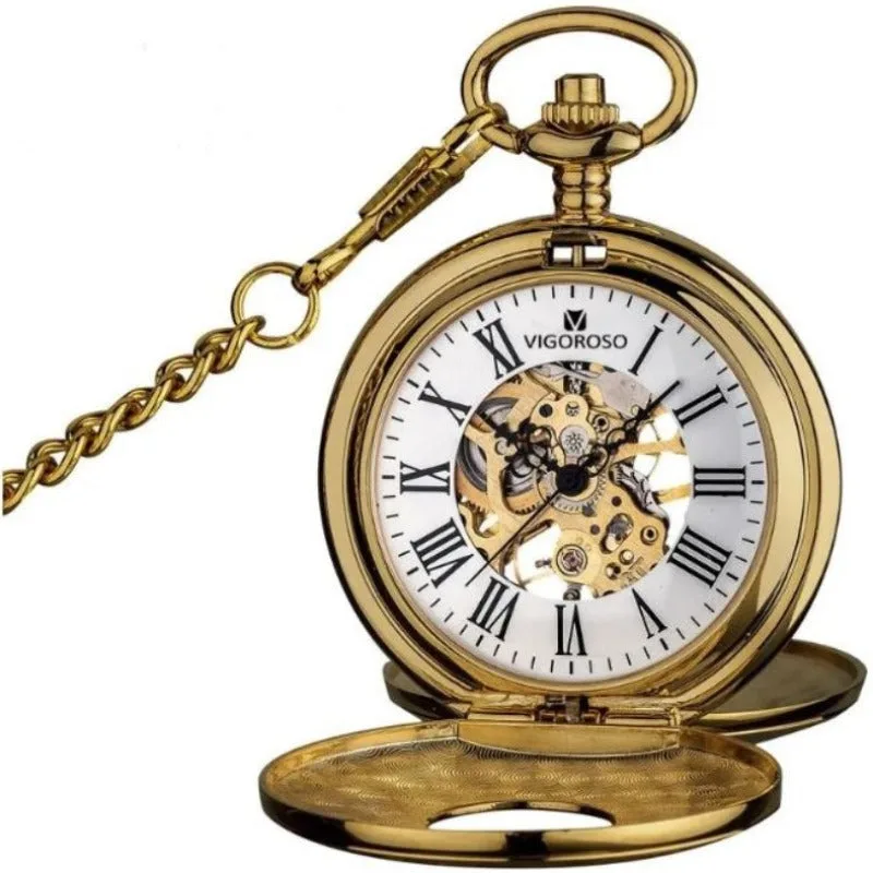 Aanzicht 2 — Steampunk zakhorloge – goudkleurig