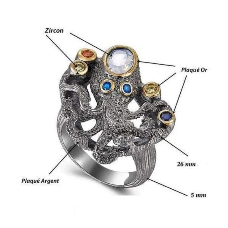 Aanzicht 3 — Steampunk ring – octopus met koper en zirkonia
