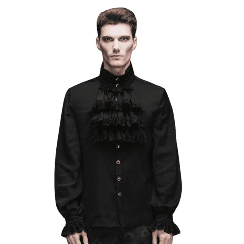 Overhemd met jabot voor heren – zwart