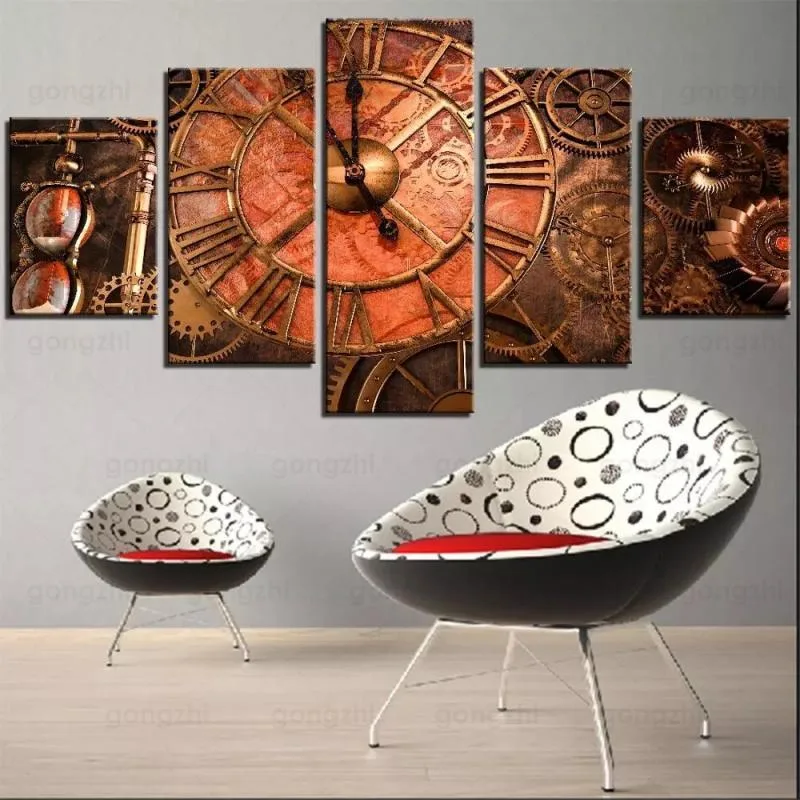 Aanzicht 3 — Steampunk wanddecoratie – met horloge