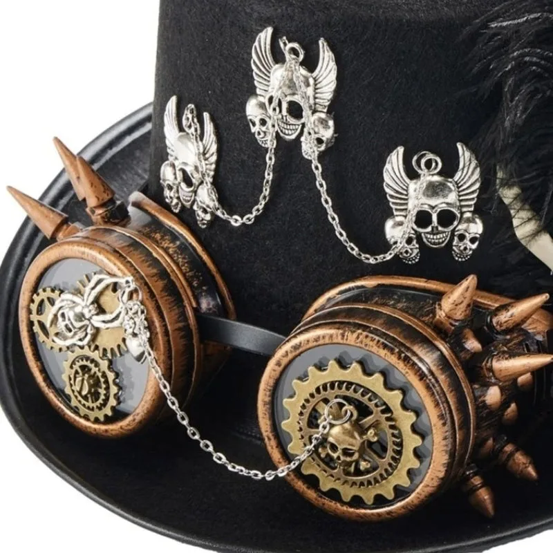 Aanzicht 4 — Steampunk hoed – schedel