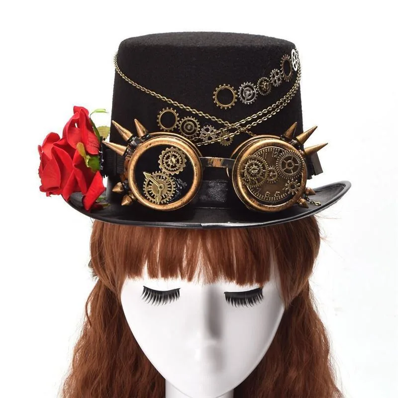 Aanzicht 2 — Steampunk hoed voor dames – hoge hoed