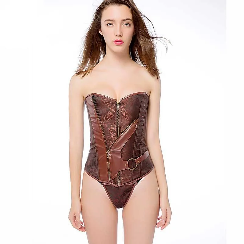 Aanzicht 2 — Steampunk korset – vintage bruin