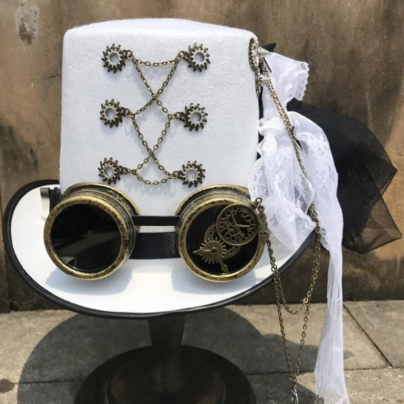 Aanzicht 4 — Steampunk hoed – wit