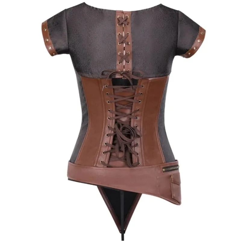 Aanzicht 6 — Steampunk korset – leer
