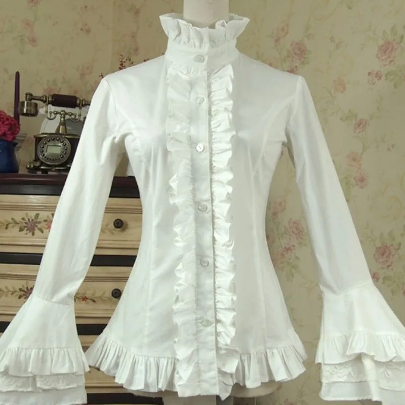 Aanzicht 7 — Blouse met jabot gothic wit