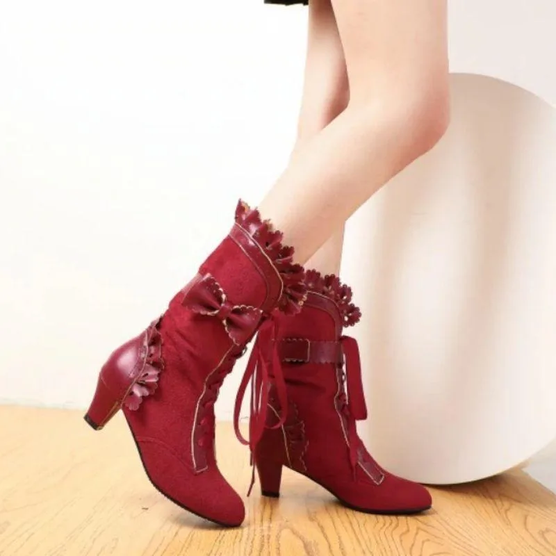 Aanzicht 2 — Steampunk enkellaarzen – rood