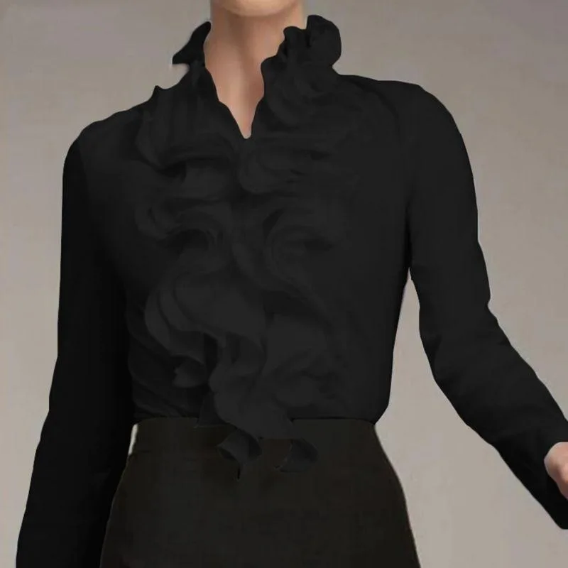 Aanzicht 2 — Blouse voor dames – Victoriaans kraag met ruches