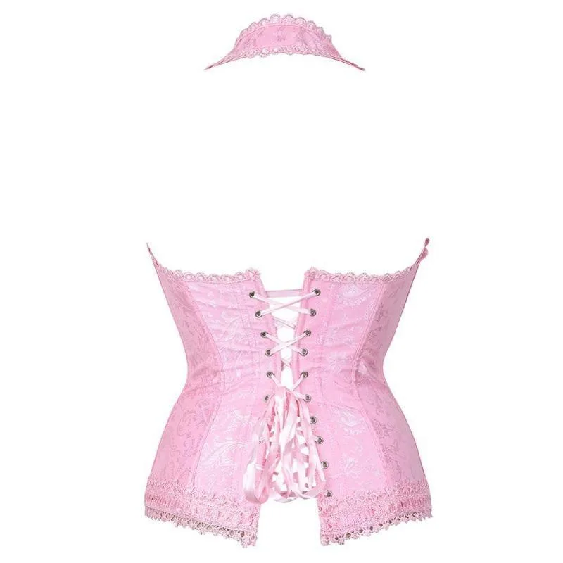 Aanzicht 3 — Steampunk korset – vintage roze