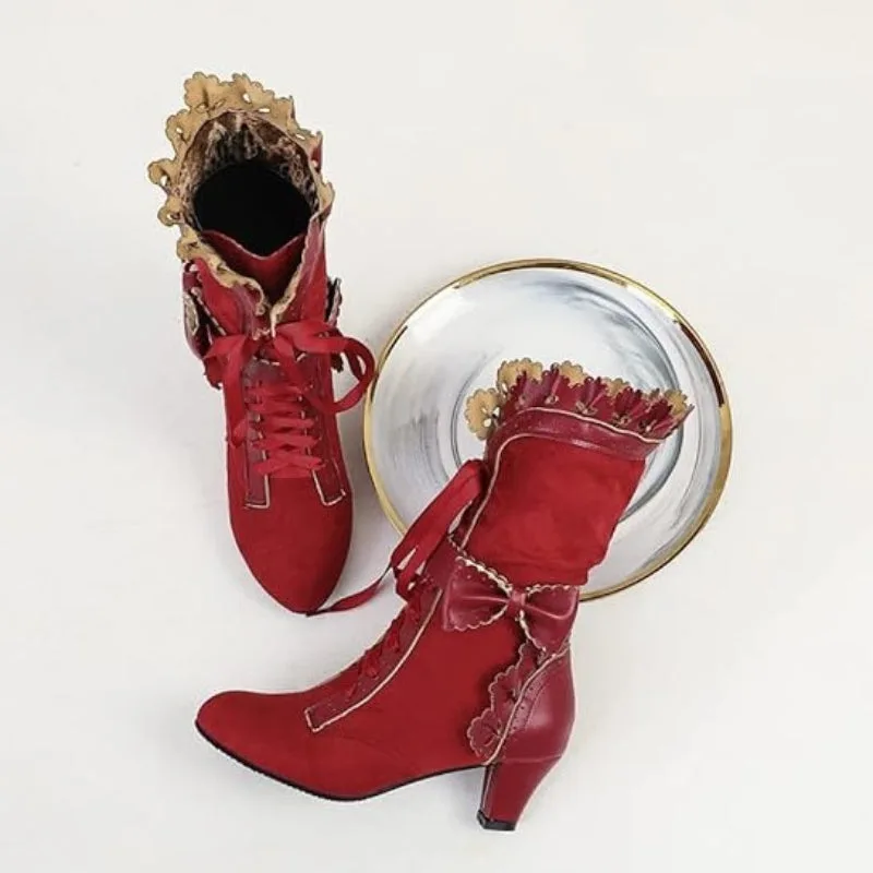 Aanzicht 4 — Steampunk enkellaarzen – rood