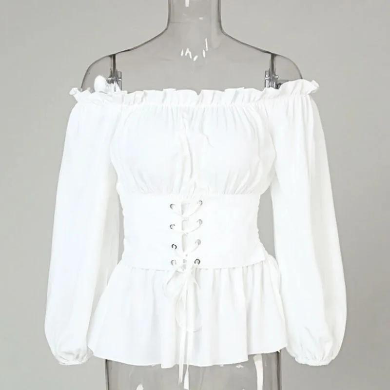 Aanzicht 3 — Blouse – wit en met blote schouders